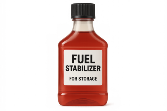 Red fuel stabilizer bottle isolated on transparent background