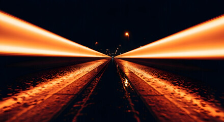 Obraz premium Abstract road perspective with light trails at night offering a dynamic visual experience