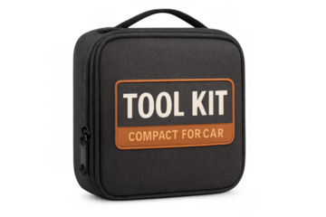 Compact tool kit bag for car maintenance and repairs on transparent background