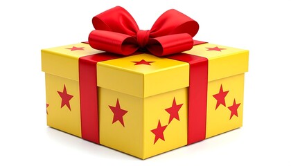 Yellow gift box with red ribbon and stars (1)