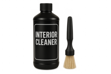 Interior cleaner bottle with brush on transparent background