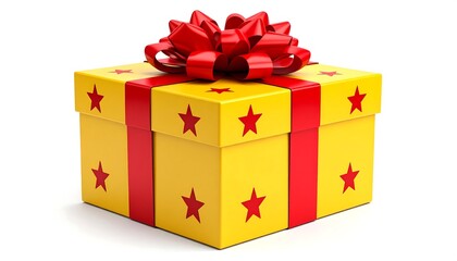 Yellow gift box with red ribbon