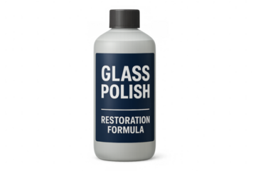 Glass polish restoration formula bottle on transparent background