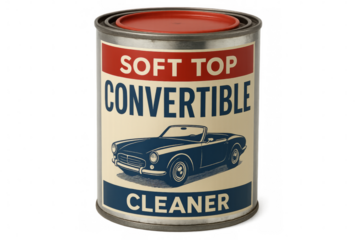 Soft top convertible cleaner in a metal can with red lid on transparent background