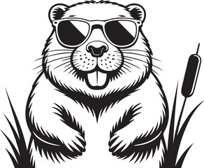Groundhog Wearing Sunglasses Vector Illustration animal