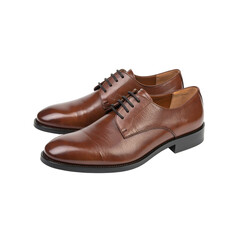 Elegant brown leather mens dress shoes studio shot on transparent background