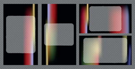 Four photo frames in different styles 16:9 size. Photo frames include a black border. Minimalist photo frames on a light background. Instant photo frames, vector set for social media