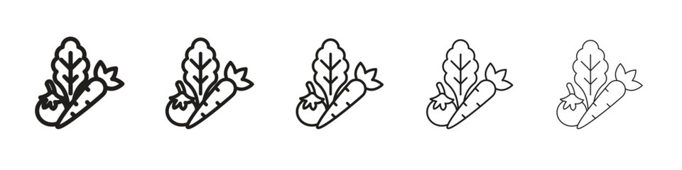 Vegetable icon in thin to bold stroke versions on white background