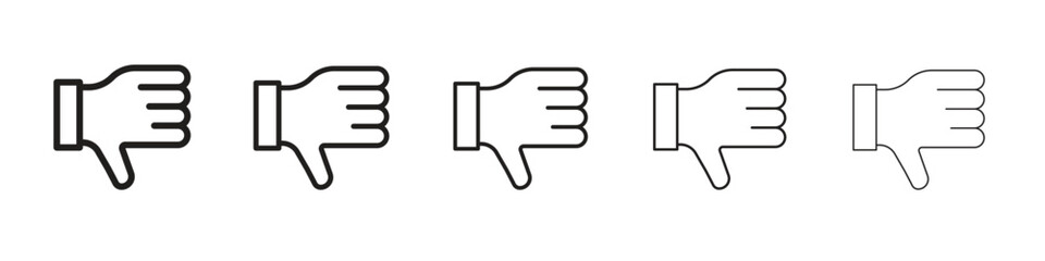 Thumb down icon in thin to bold stroke versions on white background