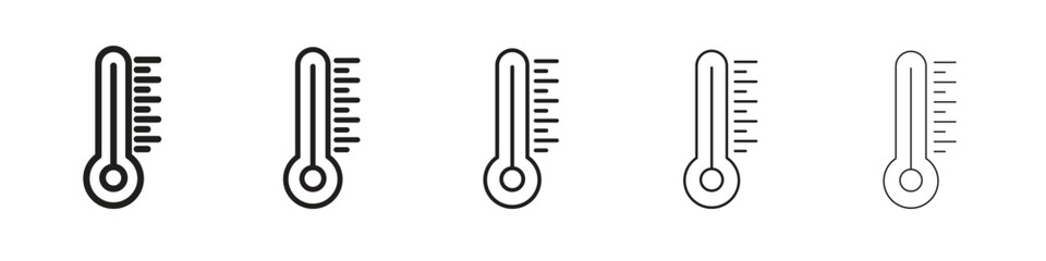 Thermometer icon in thin to bold stroke versions on white background