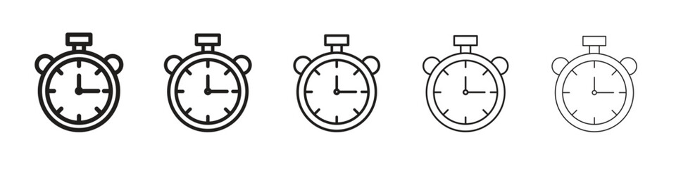 Stopwatch icon in thin to bold stroke versions on white background
