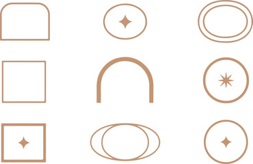 Collection of minimalist geometric shapes and icons with a modern aesthetic and warm neutral color palette