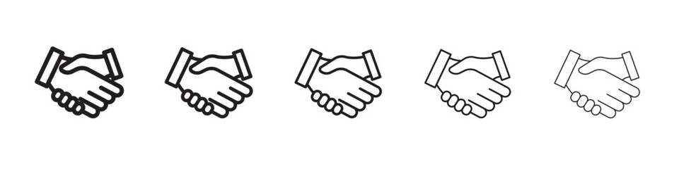 Obraz premium Shake hands icon in thin to bold stroke versions on white background