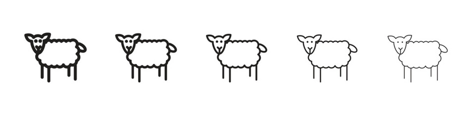 Sheep icon in thin to bold stroke versions on white background