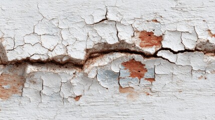 Obraz premium The surface displays peeling white paint revealing the wood beneath, showcasing cracks and rustic colors. This texture highlights the passage of time and nature's influence on materials.