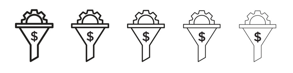 Sales funnel icon in thin to bold stroke versions on white background