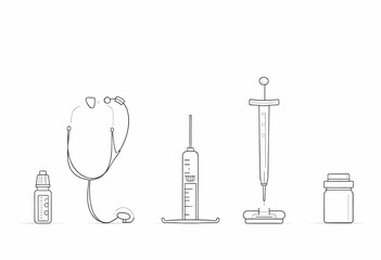 Medical Equipment Tools Sketch Line Art Collection Health Healthcare Doodle