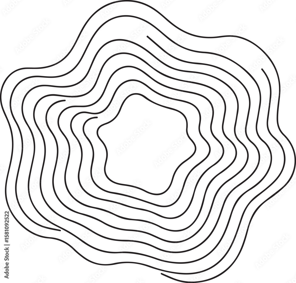 Poster abstract geometric pattern of concentric wavy lines creating a star like shape on a transparent back