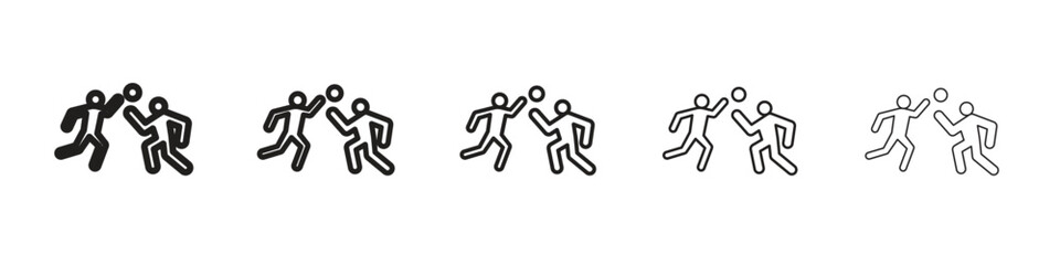People playing Ball icon in thin to bold stroke versions on white background