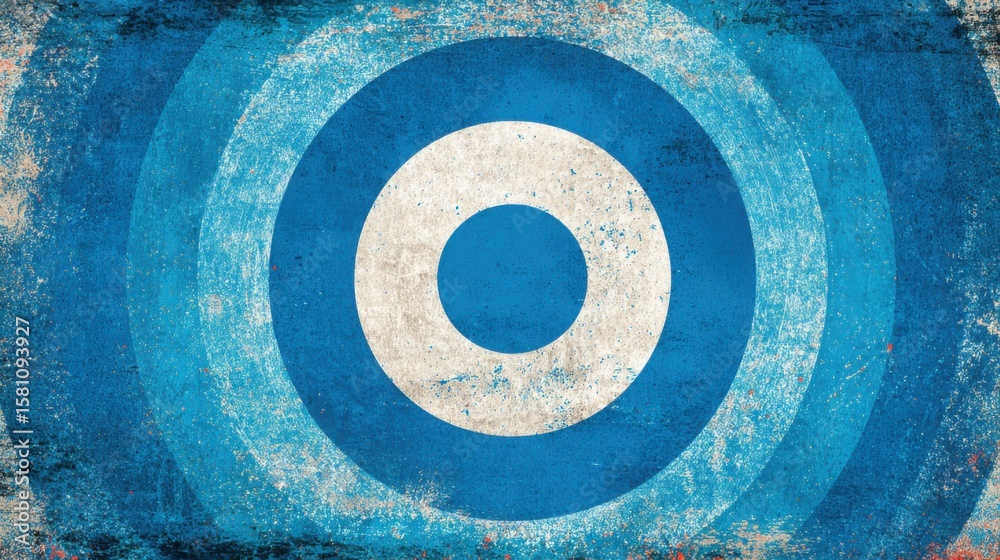 Poster concentric circles in varying shades of blue create a striking target design, enriching a rustic bac