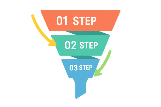 Infographic template of a vector sales funnel featuring arrows, suitable for marketing and startup businesses, and usable in presentation slides with 3 distinct steps