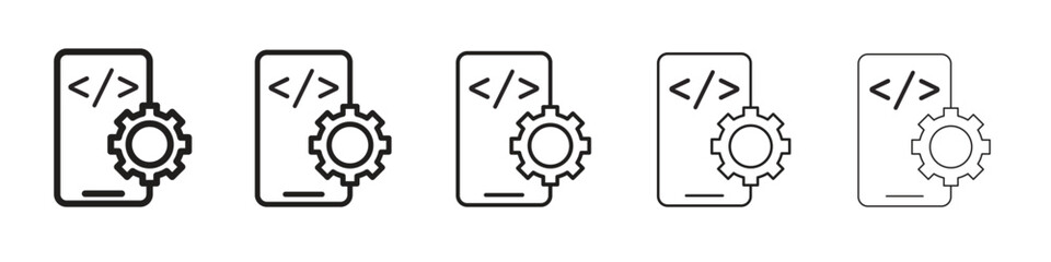 Mobile apps development icon in thin to bold stroke versions on white background