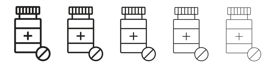Medicine bottle icon in thin to bold stroke versions on white background