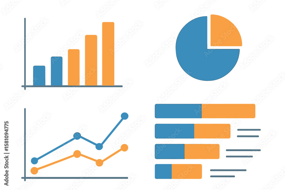 Poster template for an infographic dashboard featuring flat design graphs and pie charts for online statist