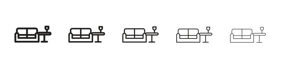 Lounge icon in thin to bold stroke versions on white background