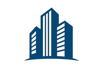 Obraz premium The concept of an office building is represented by a creative symbol, featuring a modern skyscraper, 3d architect, and construction silhouette as an abstract business logo set against a cityscape