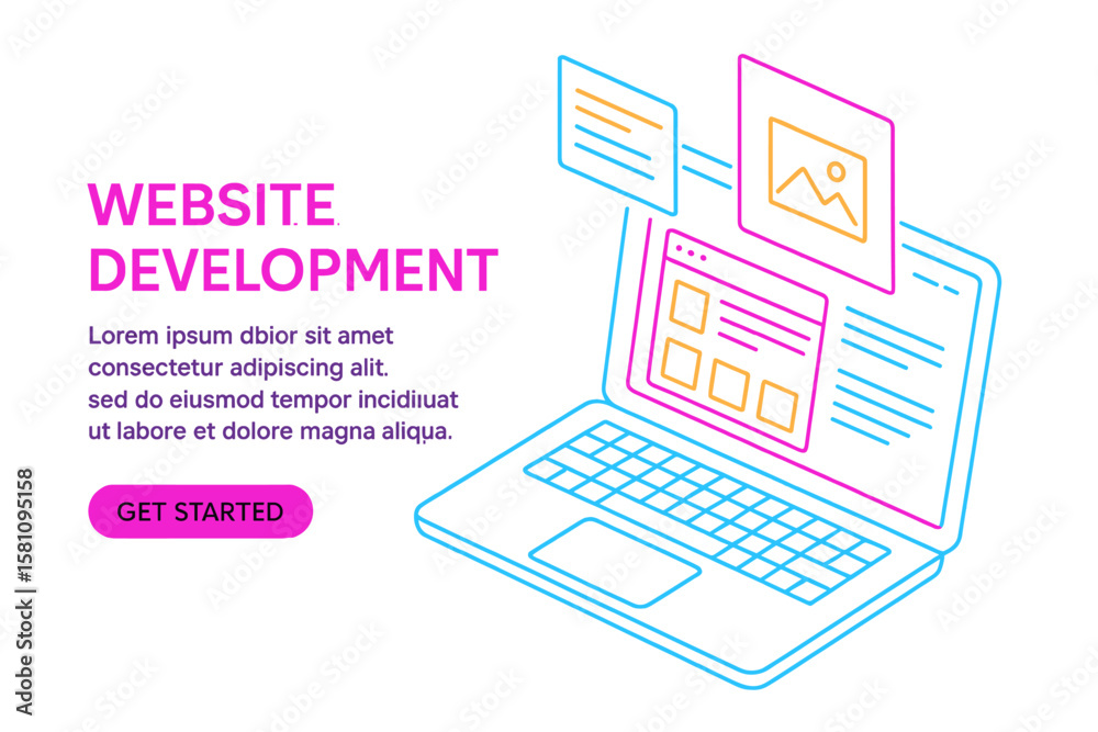Fototapete design a custom website with a flat vector neon illustration suitable for a web banner, complete wit