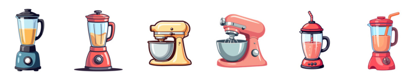 Cartoon toy kitchen appliances in pastel colors on isolated background  