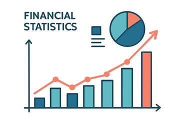 Financial statistics are represented by a data graph and vector illustration, featuring trending lines and columns along with various graphic chart elements to convey uptrend growth information