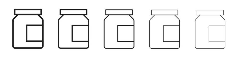 Jar icon in thin to bold stroke versions on white background