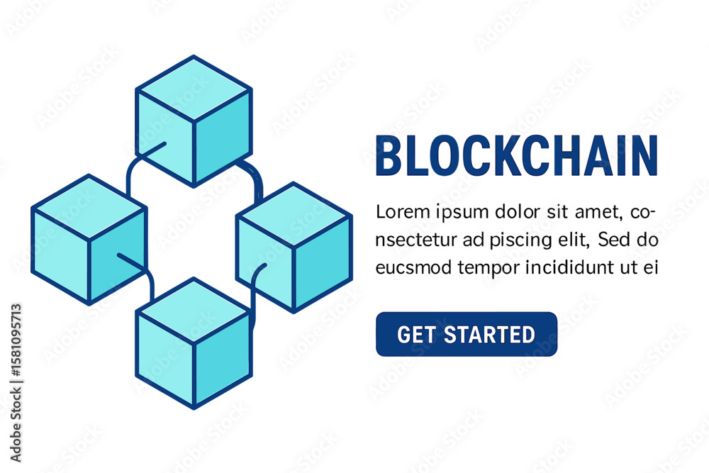 Fototapete vector illustration of a blockchain concept slider banner design featuring isometric blocks chain il