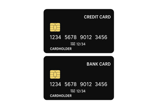 Credit or debit bank cards featuring templates with black polygonal abstract design elements