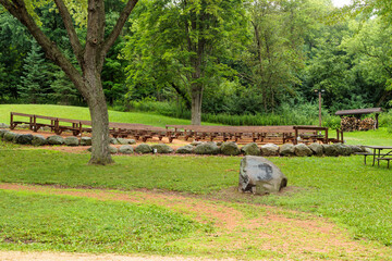 The amphitheater with its dedication rock within Pike Lake Unit, Kettle Moraine State Forest,...