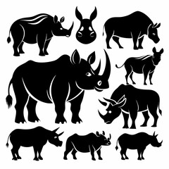 A diverse collection of animal silhouette vectors, including farm and wild animals like horses, cows, goats, dogs, sheep, elephants, pigs, deer, cats, chickens, and bulls, all in black illustration ic