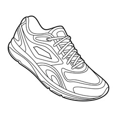 Line Drawing of a Black and White Athletic Running Shoe with Laces athletic shoe