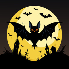 Spooky Halloween night with pumpkins, bats, and a dark castle silhouette under an autumn moon, perfect for a vector horror illustration