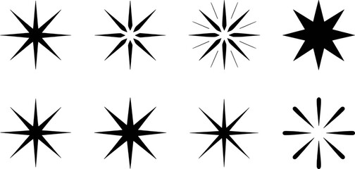 Black starburst shapes and abstract radial bursts graphic