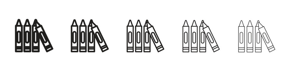 Crayon icon in thin to bold stroke versions on white background