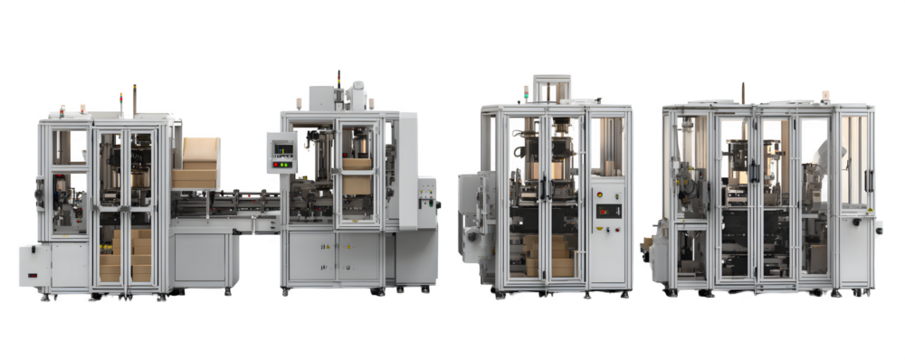 High-Quality High-Resolution Realistic Four robotic packaging machin PNG cutout, transparent background, ideal for graphic design and advertising, digital downloads, premium resource