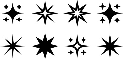 Black starburst shapes and sparkles vector set
