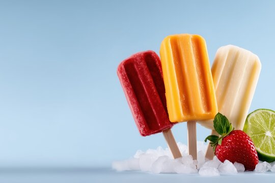 Colorful pops with lime and strawberry flavors displayed in a soft pastel tone surrounded by a beautiful depth of field