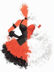 Abstract fashion woman silhouette in red and black, abstract fashion concept blending bold elegance and white contrast, perfect abstract fashion artwork for editorial and identity design