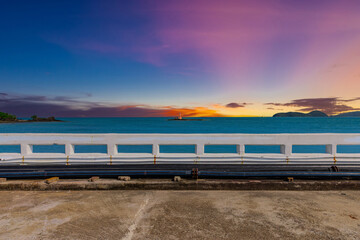 Beautiful view from Kao Khad next to Cape Panwa on the island of Phuket Thailand. Views of the turquoise Blue waters of the Andaman Sea and small islands off the coat of Phuket