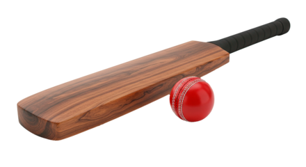 Cricket bat and ball set against a clean black background.