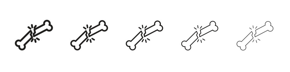 Broken bone icon in thin to bold stroke versions on white background