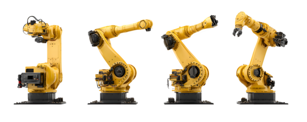 Photo-Realistic Transparent-Background Professional Four robotic welding arms arr versatile design element, transparent background, ideal for print projects and advertising